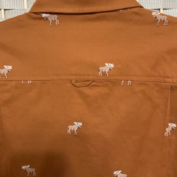 Club Room MOOSE PRINT Button Down Shirt Men’s M Toasted Umber Long Sleeve NEW - Picture 5 of 10